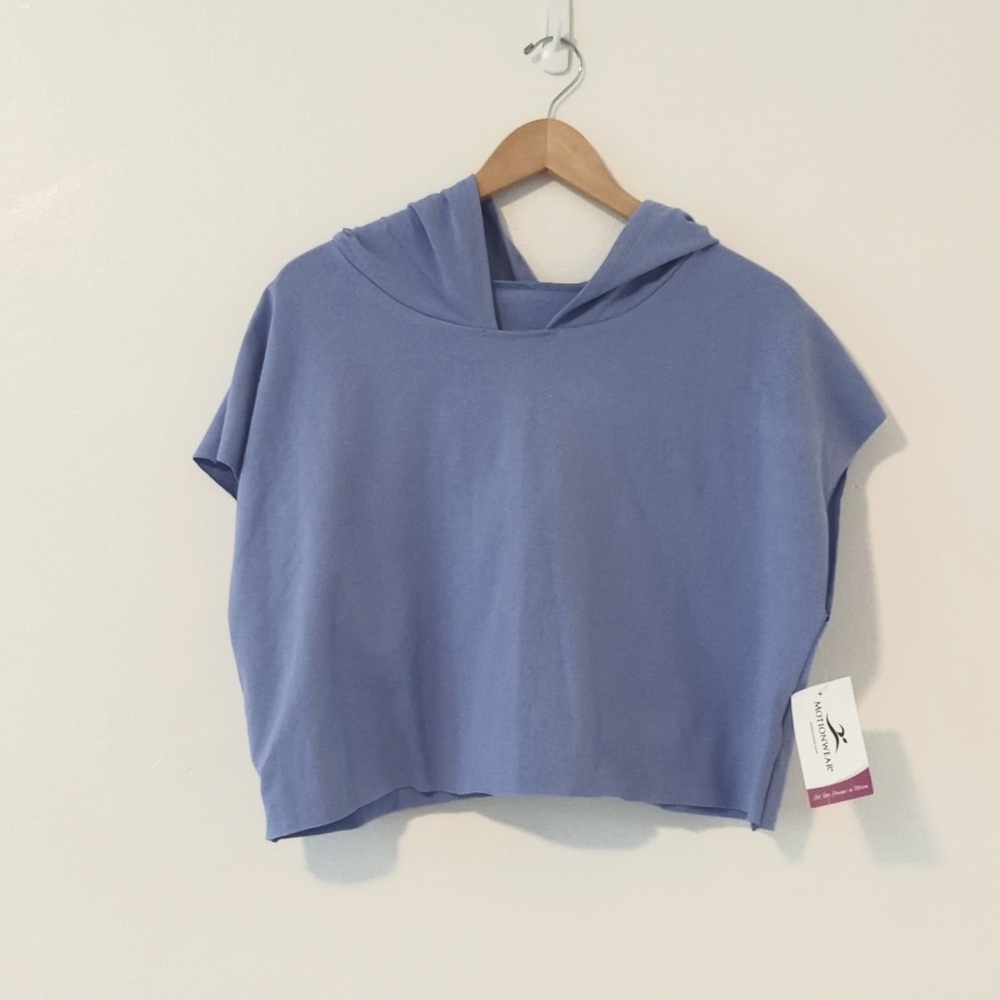 New Motionwear Cropped Yoga Cotton/Lycra Periwinkle Blue Baggy Workout Hoodie S